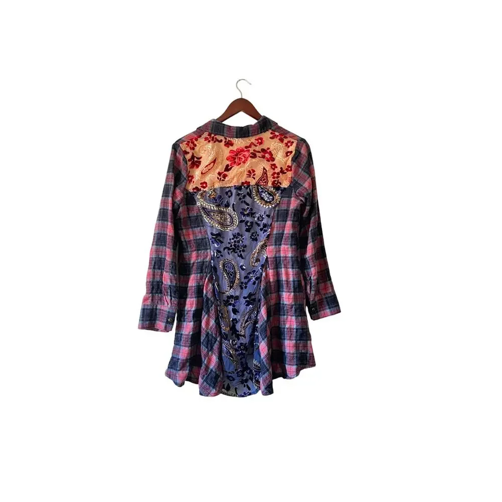 Soft Surroundings Kensington Velvet Floral Button Front Plaid Flannel‎ medium